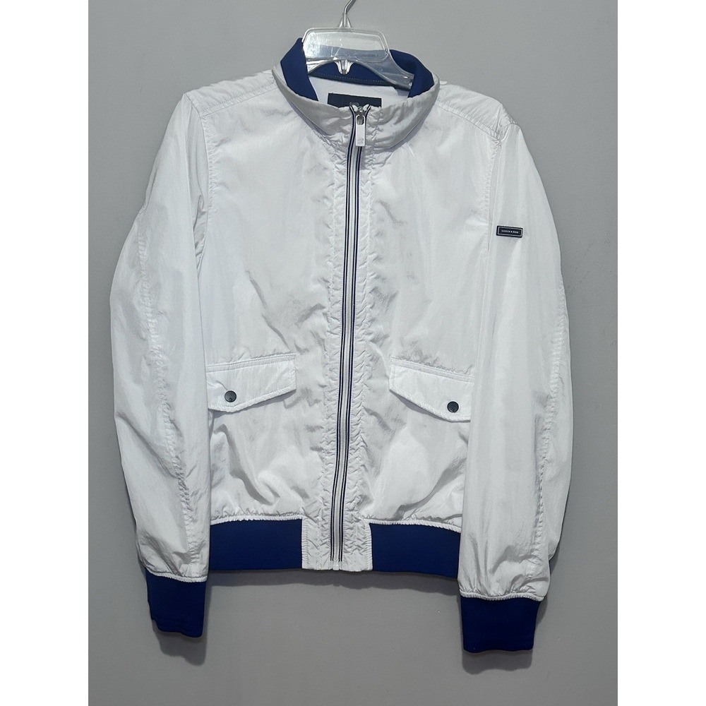 Scotch & Soda Men's Track Nautical Cotton‎ Jacket White Blue Full Zip Size Small